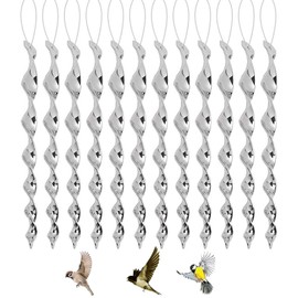 LightBeacon Pack of 12 Reflective Bird Deterrent, Wind Chime, Reflective Wind Spiral, Reflective Bird Scarer, Wind Spiral for Decoration, Ideal for Home and Garden, 30 cm, Silver