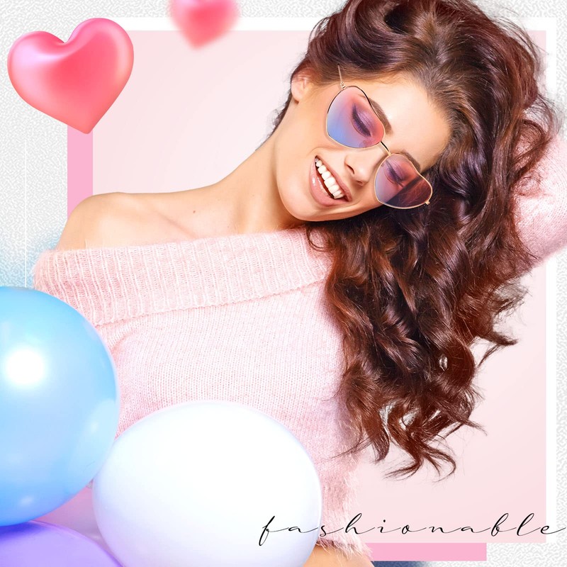 Heart Sunglasses Hippie Glasses Rose Gold Frame, red-blue