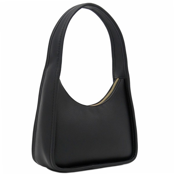 Small Curved Shoulder Bag Minimalist Underarm Crescent Hobo Handbag (Black)