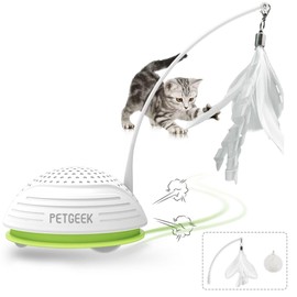 PETGEEK Automatic Cat Toy, Interactive Cat Toy with Mouse Sound Squeaky, Kitty Toys for Cat Small, Feather Cat Toys for Indoor Cats, Cat Ball Toy with Replacement, Cat Toys Interactive Self Moving