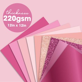 Desecraft 36 Sheets 12x12 Pink Cardstock Scrapbook Decorative Paper - 220gsm Pink Solid Glitter Shimmer - for Card Making Journaling Origami Scrapbook Paper Scrapbooking Supplies Spring