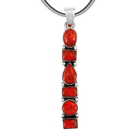 Gemstone Pendant Necklace 925 Sterling Silver & Genuine Turquoise & Gemstones (20" Length) (Teal/Matrix Turquoise)