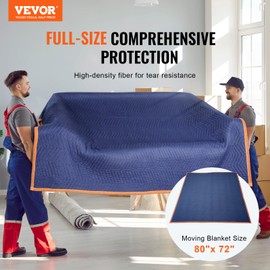 VEVOR YB085-65 Moving Blankets, 65 lbs/dz, 12 Packs, Blue/Orange