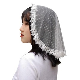 FANFAN Chapel Cap Veil Lace Headcovering For Women Church Head Covering Mantilla S13 (dot ivory)