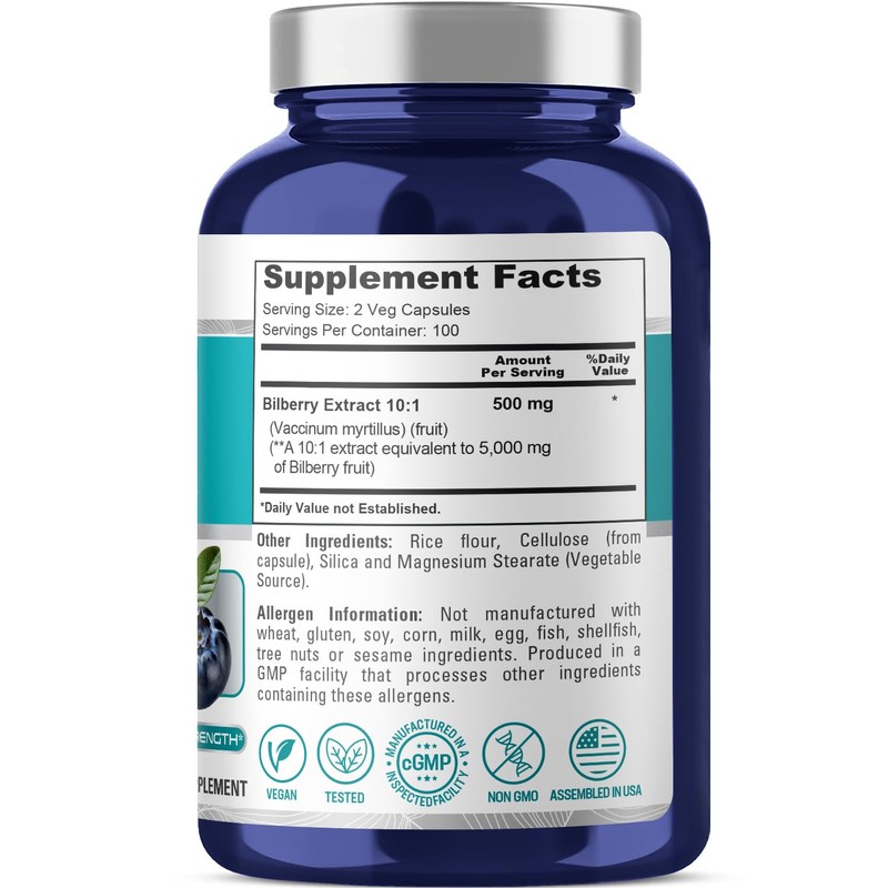 NusaPure Bilberry Extract 5,000mg 200 Vegetarian caps (Non-GMO, Vegan)
