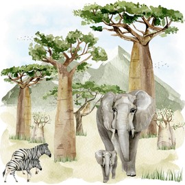 Baobab Scenery Napkin Elephant Zebra Jungle Forest Lunch 33 x 33 cm Pack of 20