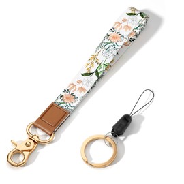 Hsxnam Wrist Lanyard Key Chain, Cute Wristlet Strap Keychain Holder for Women Keys Car Airpods ID Badges Phone, White Flower…