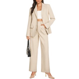 Casly Lamiit Womens 2 Piece Business Casual Outfits Dressy Blazer Dress Pants Suit Set Ladies Trendy Formal Clothing for Work Office Beige M