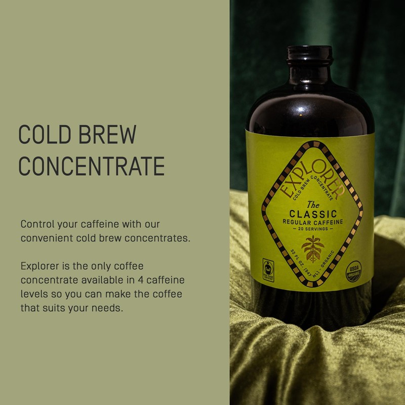 Explorer Cold Brew Organic Liquid Coffee Concentrate, Classic Regular Caffeine,