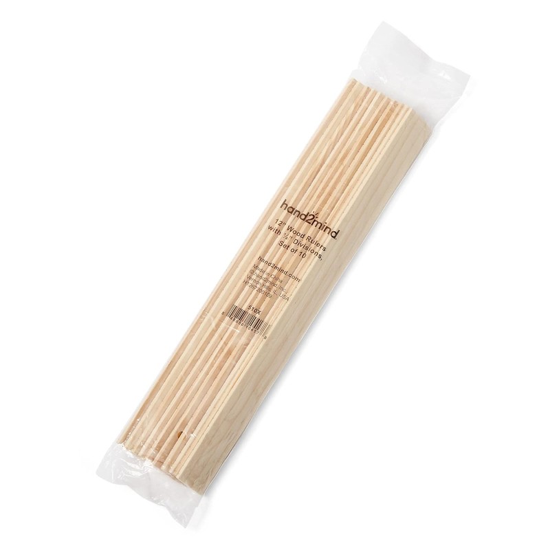 hand2mind 12 inch Wood Rulers with 1/4 Divisions, Pack of