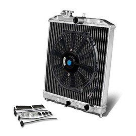 Full Aluminum 2-Row 42mm Radiator Bundle with 10 Inches Black Cooling Fan Compatible with Civic 92-00 | Del Sol 93-97 | Integra 94-01, Manual Transmission Models Only, EJ EK EG DB DC