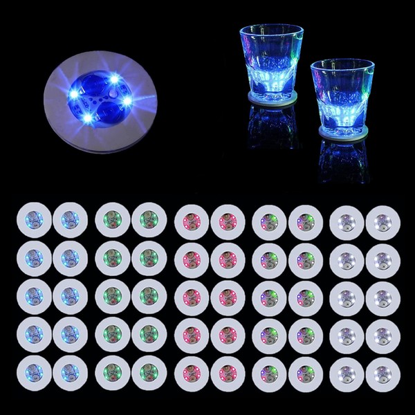 50Pcs LED Coaster Round Flash Cup Mat Sticker Lights for