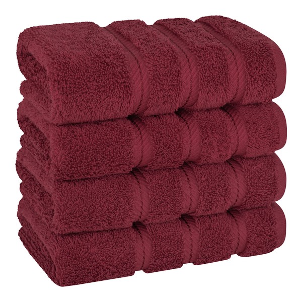 American Soft Linen Hand Towels, Hand Towel Set of 4, 100% Turkish Cotton Hand Towels for Bathroom, Hand Face Towels for Kitchen, Burgundy Red Hand Towel