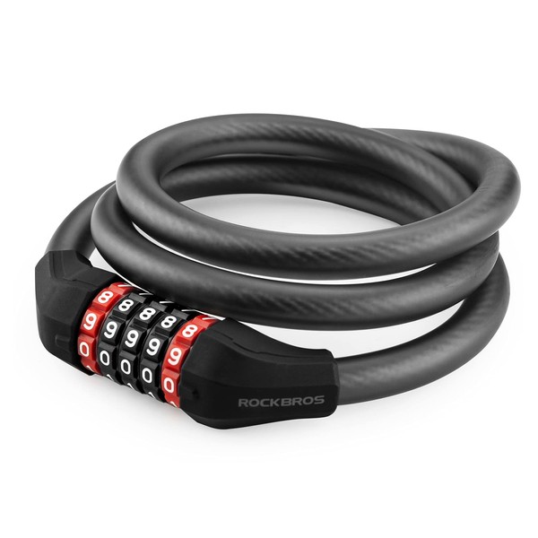 ROCKBROS Bicycle Lock 120 cm/15 mm Folding Cable with 5 Digits Combination Code Black