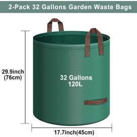 IWTTWY Garden Waste Bag, 2 x 120 L, Reusable Garden Bag with 4 Handles, Sturdy, Robust and Foldable, Garden Sack, Leaf Bag, Large Waste Bag for Grass, Leaves, Hedges, Garden Waste Made of