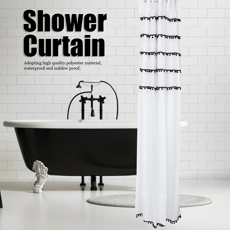 Elegant Black and White Polyester Bathroom Shower Curtain Waterproof Mildew