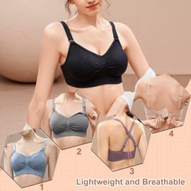 JAMRID 5 Pack Seamless Nursing Bras Maternity Clothes for Pregnancy Nursing Bras for Breastfeeding Maternity Bra Comfortable Bralette Breastfeeding Bra (Black+Grey+Beige+Dusty Blue+Purplebean, XXL)