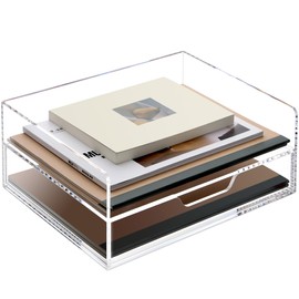 SANRUI 2-Tier Paper Letter Tray Organizer with Sliding Drawer,Stackable Desk Organizer,Acrylic Paper Tray for Office,Home or School,Clear