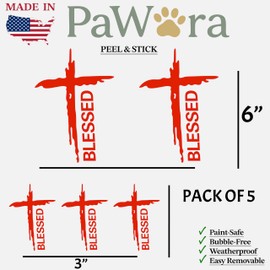Blessed Cross Sticker Pack of 5 – Christian Religious Vinyl Decals in Black, Blue, Red, Green, White, Pink, Yellow – Waterproof Peel & Stick Faith for Car, Laptop, Water Bottle, Window (RED)