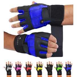 BLACKROX Fitness Gloves Genuine Leather Men & Women V3 Boston Strength Sports Wrist Protection Training Gloves Gym Gloves Bodybuilding Gym Gloves Weight Sports (Blue, M)