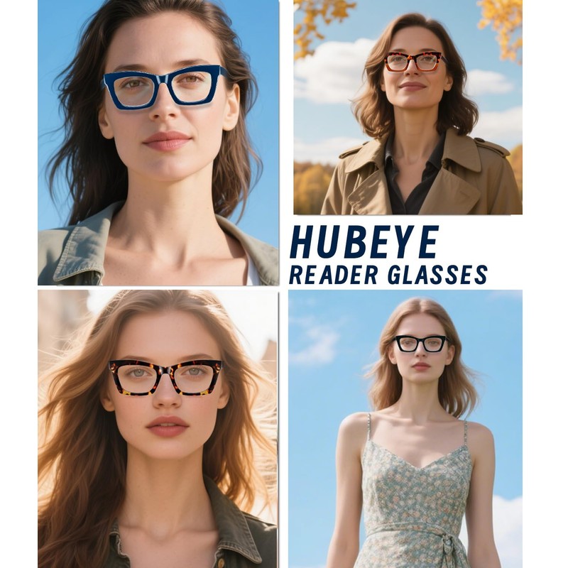 Hubeye Oprah Style Reading Glasses for Women Men Blue Light