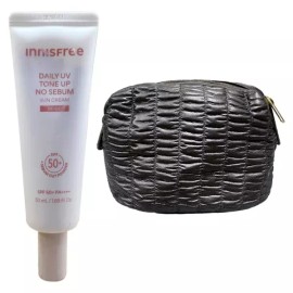 Innisfree 이니스프리 데일리 유브이 톤업 노세범 선크림 50ml (베이지)+화장품 파우치 Innisfree Daily UV Tone Up No Sebum Sunscreen 50ml (Beige) + Makeup Pouch