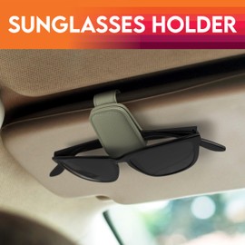 Fernline Sunglasses Holder for Car Visor - Magnetic Leather Glasses Clip for Sun Visor, Eyeglass Hanger and Ticket Card Holder, Universal Fit for All Eyewear (Grey)