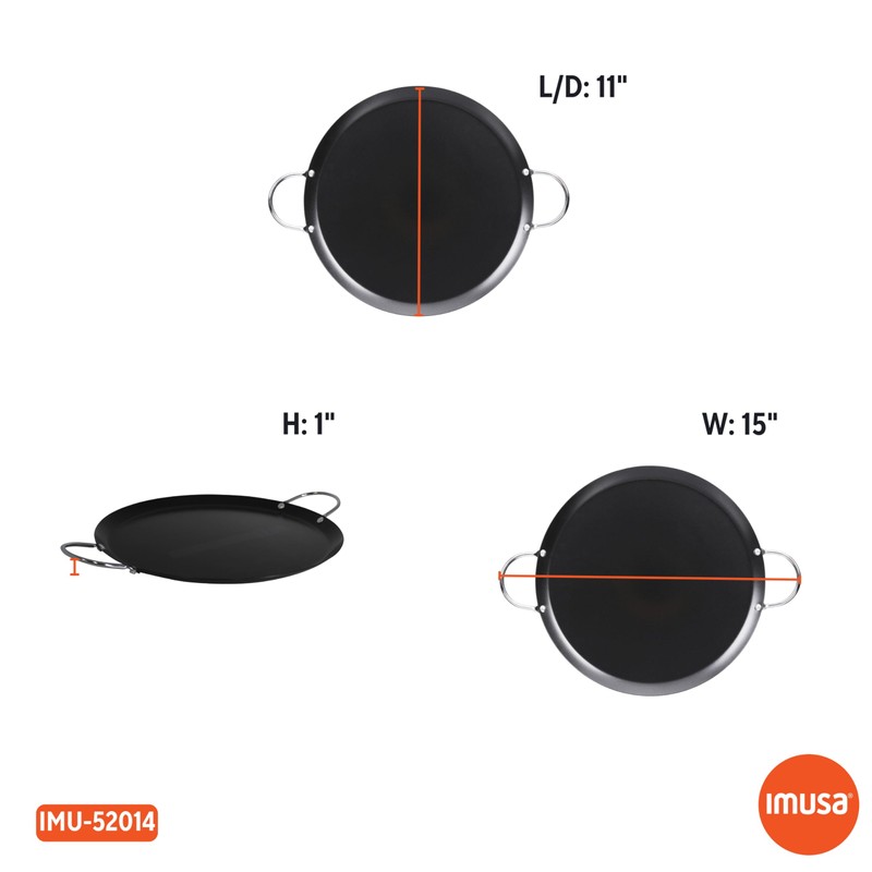 IMUSA 11in Carbon Steel Nonstick Round Comal with Metal Handles,
