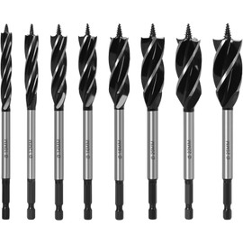 KEWAYO 8Pcs Auger Drill Bit Set Woodworking Drill Bit Set, 10-25mm Four-Slot Four-Edge Auger Drill Bit, Hex Shank Woodworking Drill Bit, for Softwood, Hardwood, Plastic