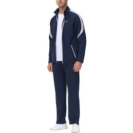 MoFiz Men's Sweatsuit 2 Pieces Tracksuit Athletic Sports Casual Full Zip Long Sleeve,Navy/Gray X-Large