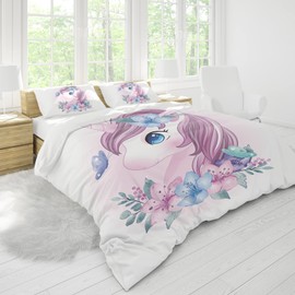 DJDEA Bed Linen 155 x 220 cm Microfibre Non-Iron Soft Duvet Cover with Zip Unicorn Bed Linen with Pillowcase 80 x 80 cm