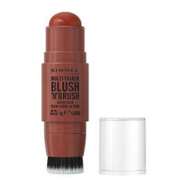 Rimmel London Multi-Tasker Blush'N'Brush Stick, colore modulabile, resistente all'acqua, pennello integrato, scorre facilmente, 8g, 350 ROASED PEACH