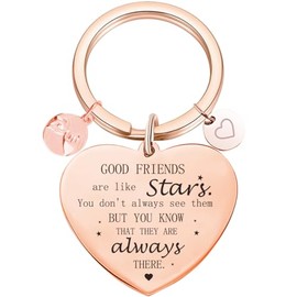 Friendship Key Ring Gifts for Girls - Good Friends are Like Stars Friendship Keychain Gift Best Friend Gift for Girls Birthday Gifts for Best Friend Female BFF Gift Teenager Gift, Rosegold