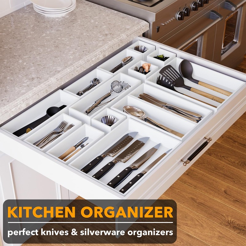 SpaceAid 14-Piece Bamboo Drawer Organizer Storage Boxes Set, Wood Tray