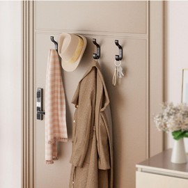 Wall Hooks for Hanging Coats - Coat Hooks Wall Mount, Black Hooks for Hanging Heavy Duty, Screw in Coat Hanger for Towel, Clothes, Backpack, Purse, Bag, Robe, Key, Hat Hooks for Wall, Closet Hooks