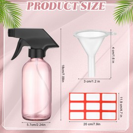 Norme 12 Pcs 8 oz Glass Spray Bottles with Funnels and Labels Refillable Cosmetic Empty Spray Bottles with Sprayer Containers for Essential Oil Cleaning Solutions(Pink,Classic)