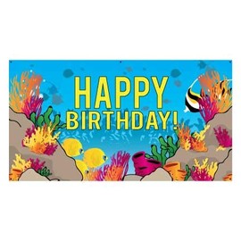 VictoryStore Birthday Party Supplies: Happy Birthday Banner - Tropical Birthday Vinyl Banner (4 feet Tall)