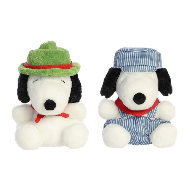 Aurora Peanuts Snoopy 5" Palm Pal Plush Bundle, Train Engineer