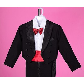 Lito Angels Esmoquin clásico para niños con Cola Trajes Formales Traje de Boda Conjunto de 5 Piezas Talla 12-18 Meses Negro con Rojo