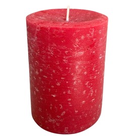 Handmade 3"x4" Red Pillar Candle – Rustic Design – Cinnamon Balsam Fir Scent – 60 Hour Burn – Essential Oil Infused – Christmas Holiday Candle – Cotton Wick