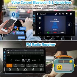 7 Inch Touchscreen Car Radio with Apple Carplay and Android Auto - Bluetooth, Backup Camera, Mirror Link, SWC, USB/AUX/Subwoofer