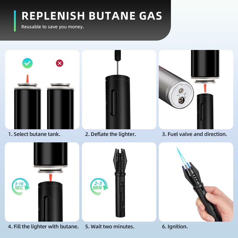 Mini Torch Lighter Straight Flame Bright Fire Small Refillable Butane