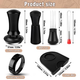 PTSBENCO Tamper 51 mm Set, Pressure Regulating Coffee Tamper Made of Stainless Steel Including Dosing Ring 51 mm, WDT Tool, Tamper Mat, Coffee Tamper Base, Ripple, Coffee Accessories, Gifts for