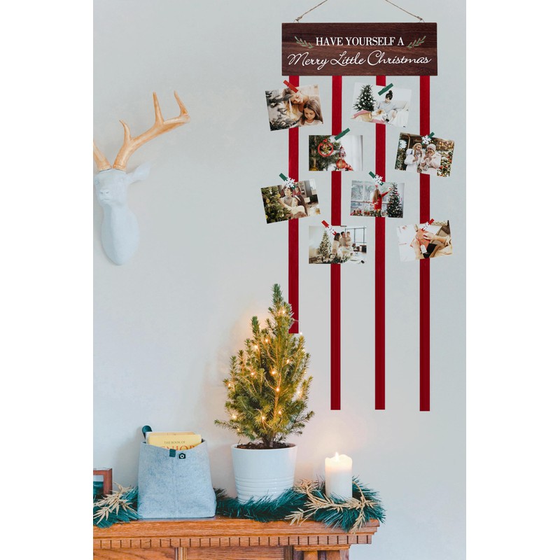 Christmas Card Holder Display, Merry Christmas Wooden Hanging Picture Holders,