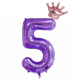 40-Inch Purple Number 5 Balloons With Crown, 5th Birthday Decorations for Girls, Wedding Anniversar Celebration Decorative Balloons. (5)