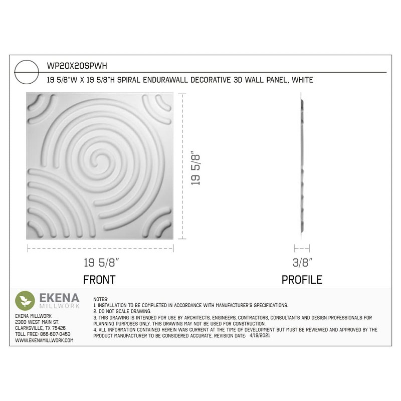 Ekena Millwork WP20X20SPWH 19 5/8"W x 19 5/8"H Spiral EnduraWall