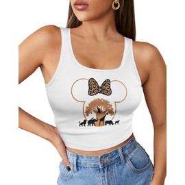 Flafens Crop Tops for Women Summer Tank Tops - Cute Ribbed Knit U Neck Graphic Sleeveless T Shirts Workout Yoga Gym Short Tanktops Leopard Minn Teen Girls for Going Out Daily, Medium