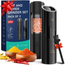 JULY HOME 2 Pack Gravity Electric Salt & Pepper Grinder Set Battery Operated One Hand LED