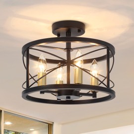 LZLDCJ 4-Light Semi Flush Mount Ceiling Light,Black and Brushed Gold Farmhouse Chandelier Ceiling Light for Entryway Kitchen Island Hallway Bedroom, UL-Listed