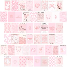 Pink Room Decor Aesthetic, Pink Wall Collage Kit Posters for Room Aesthetic Posters Prints, Pink Aesthetic Dorm Room Decor for Teen Girl (50pcs 4x6 inch)